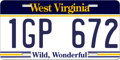 WV license plate 1GP672
