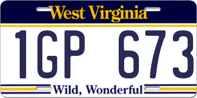 WV license plate 1GP673