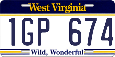WV license plate 1GP674