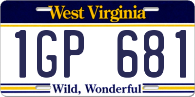 WV license plate 1GP681