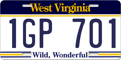 WV license plate 1GP701