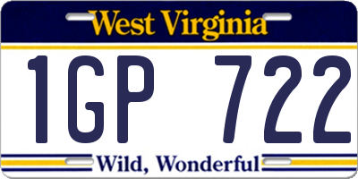 WV license plate 1GP722