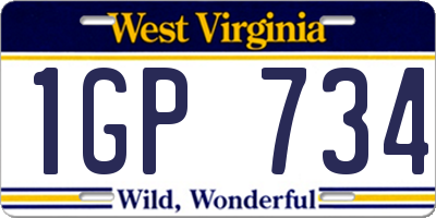 WV license plate 1GP734