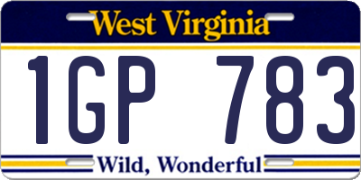 WV license plate 1GP783