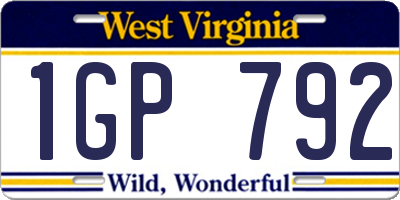 WV license plate 1GP792