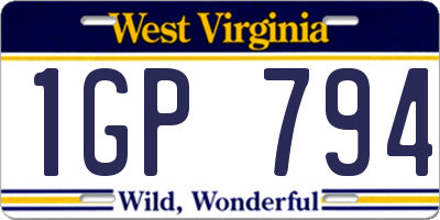 WV license plate 1GP794