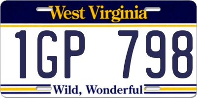 WV license plate 1GP798