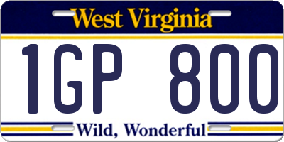 WV license plate 1GP800