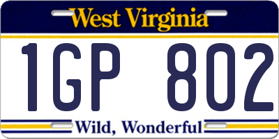 WV license plate 1GP802