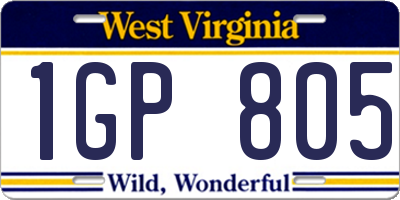 WV license plate 1GP805