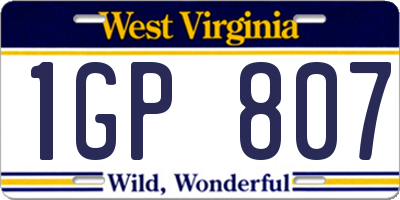 WV license plate 1GP807