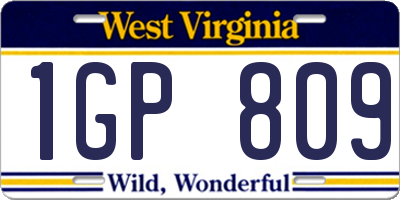 WV license plate 1GP809