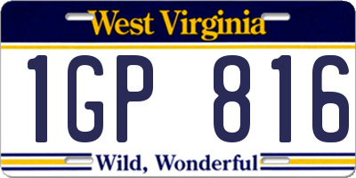 WV license plate 1GP816