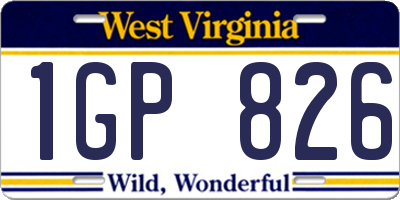 WV license plate 1GP826