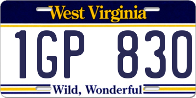 WV license plate 1GP830