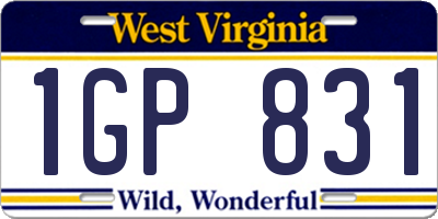 WV license plate 1GP831