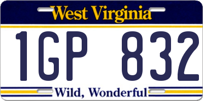 WV license plate 1GP832