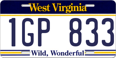 WV license plate 1GP833
