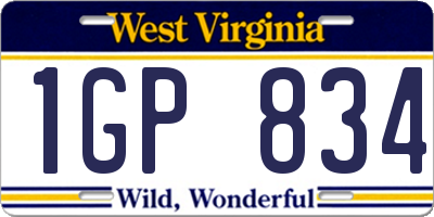WV license plate 1GP834
