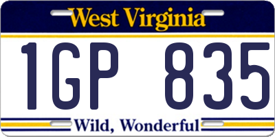 WV license plate 1GP835
