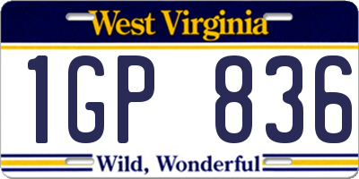WV license plate 1GP836