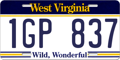 WV license plate 1GP837