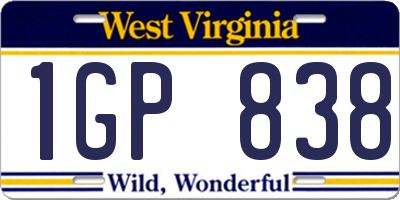 WV license plate 1GP838