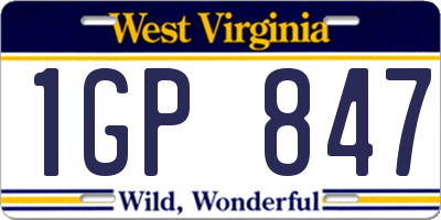 WV license plate 1GP847