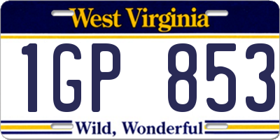 WV license plate 1GP853