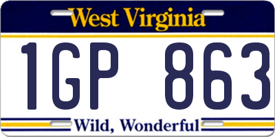 WV license plate 1GP863