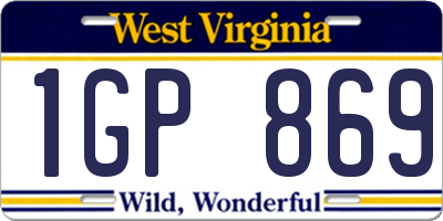 WV license plate 1GP869