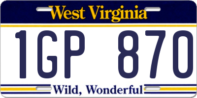 WV license plate 1GP870