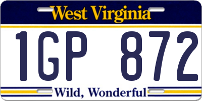 WV license plate 1GP872