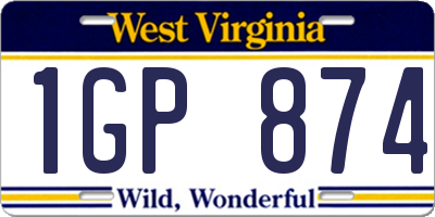 WV license plate 1GP874