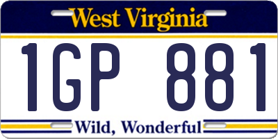 WV license plate 1GP881