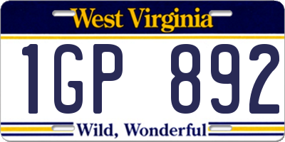 WV license plate 1GP892