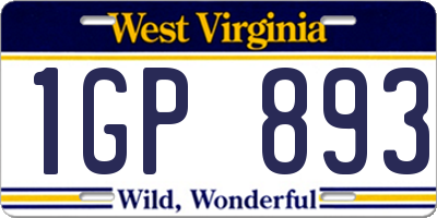 WV license plate 1GP893