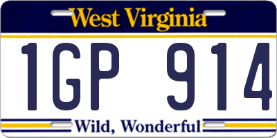 WV license plate 1GP914