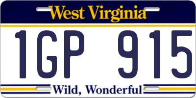 WV license plate 1GP915