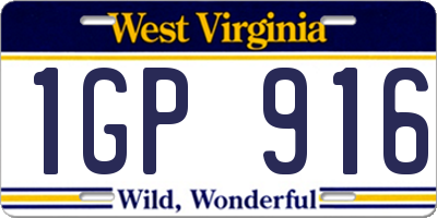 WV license plate 1GP916