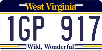 WV license plate 1GP917