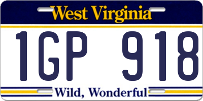 WV license plate 1GP918