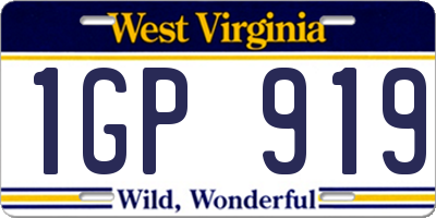 WV license plate 1GP919