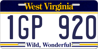 WV license plate 1GP920