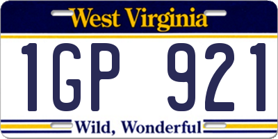 WV license plate 1GP921
