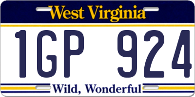 WV license plate 1GP924