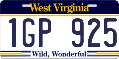 WV license plate 1GP925