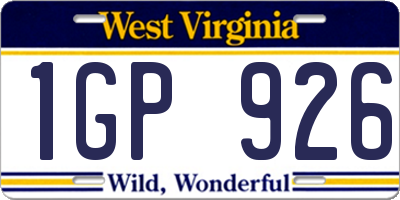WV license plate 1GP926