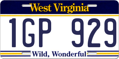 WV license plate 1GP929