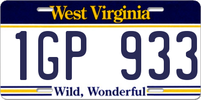 WV license plate 1GP933
